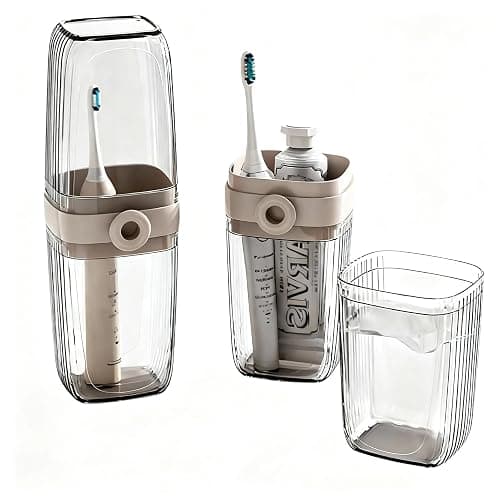 UZDOTB Toothbrush Travel Case, 2 in 1 Portable Travel Toothbrush Holder with Mouthwash Cups, Leakproof Travel Toothbrush and Toothpaste Container for Traveling Camping Dorm Office Business Trip - Image 1