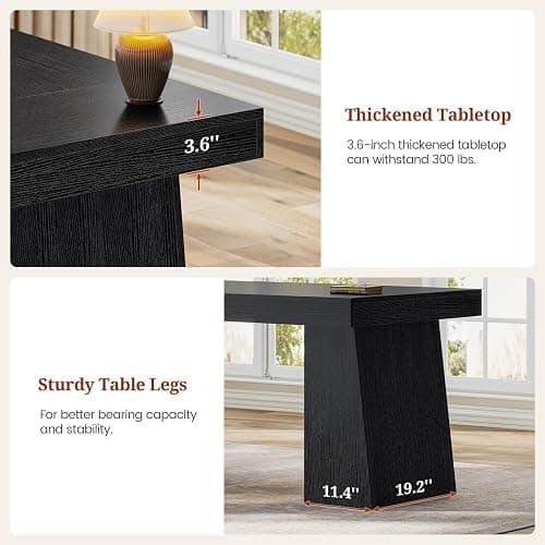 UPOSOJA 55.9 in Executive Desk with Power Outlets, Modern Home Office Desk with Storage Cabinet, Wood Computer Desk Business Workstation Desk Conference Table, Black (Storage Cabinet) thumbnail 6