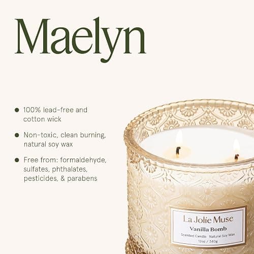 LA JOLIE MUSE Vanilla Bomb Candle | Lemon Zest, Fressia & Patchouli | 12 oz Large 2-Wick Soy Wax Candle | 60 Hours Clean Burn | Gift-Ready for Hosts | Elegant Home Décor thumbnail 6