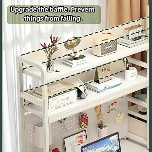 Desktop Bookshelf, Multi-Size pegboard Storage and Organization Rack, Dorm Desk Shelf, White Desk Hutch, Desktop Storage for Office, Study, Student Storage and Display Rack (37.4" Lx9.9 Wx37 H) thumbnail 7