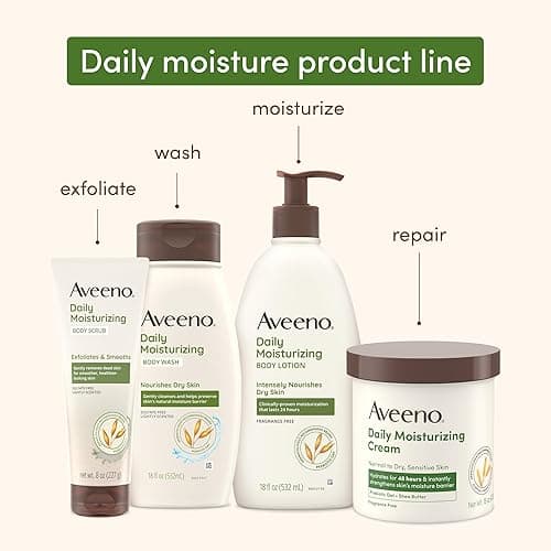 Aveeno Daily Moisturizing Body Lotion with Soothing Prebiotic Oat, Gentle Lotion Nourishes Dry Skin With Moisture, Paraben-, Dye- & Fragrance-Free, Non-Greasy & Non-Comedogenic, 12 fl. Oz - Fragrance Free - 12 Fl Oz (Pack of 1) thumbnail 7