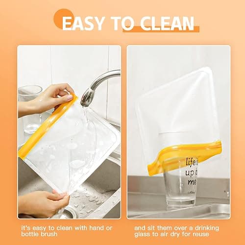 10 Pack Dishwasher Safe Reusable Bags, Leakproof Reusable Freezer Bags, BPA Free Food Storage Bags for Lunch Marinate Food Travel - 3 Gallon 3 Snack 4 Sandwich Bags thumbnail 6