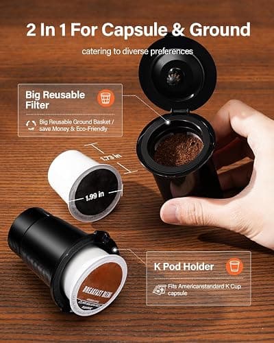 SHARDOR Single Serve Coffee Maker, Hot and Iced Coffee Machine for K Cup Pods & Ground Coffee, 6 to 14 oz Brew Sizes, 50 oz Removable Water Tank, Bold Brew Setting, Blue thumbnail 4
