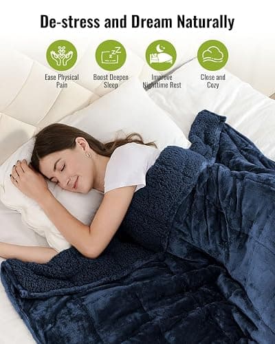 Sivio Weighted Blanket for Adult, 15lbs Sherpa Fleece Heavy Blanket Warm and Cozy Fluffy Throw, 60x80 Inch, Navy Blue thumbnail 4