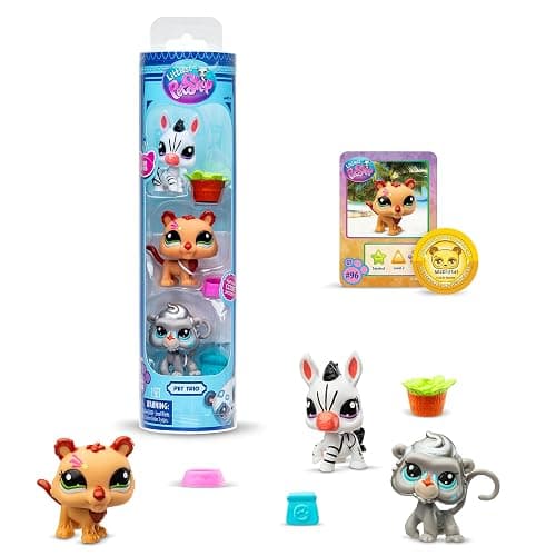 BANDAI Littlest Pet Shop Pack 3 Zoo Pets BF00597 Set of 3 Pets, Accessory, Collector's Card and Virtual Code, Generation 7, Pets #96, #97, #98, Kids 4+ - Image 1