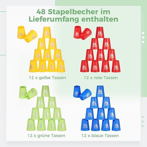 yeesport 48 PCS Sport Stacking Cups with Horse Pattern, Sport Training Game for Challenge Competition, Plastic Stacking Cups, Classic Family Game for Youth and Adults, Red+Blue+Green+Yellow thumbnail 6