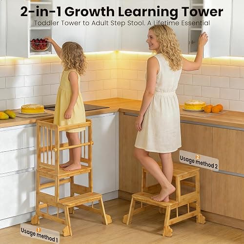 HBTower Toddler Standing Tower, Kids Kitchen Step Stool with Safety Rails | Stable Toddler Learning Tower for Kitchen Counter with Anti-Slip Feet, Hold Up to 450 LBS, Natural Bamboo & Easy to Clean thumbnail 7