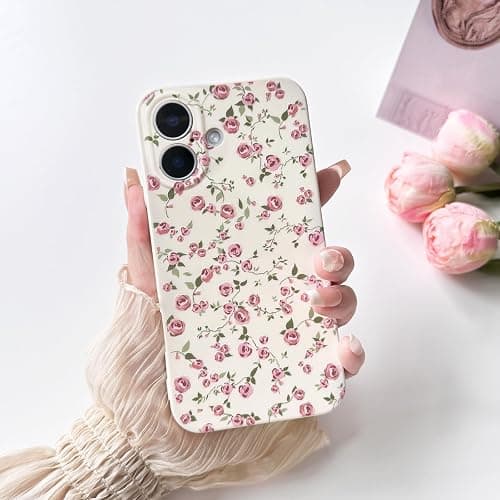 NITITOP Compatible with iPhone 16 Case Cute Flower for Women Girls Floral Pink Rose Design Vintage Shockproof Soft Girly Slim TPU Fashion Protective Phone Cover - Pink - Pink Rose - iPhone 16 thumbnail 3