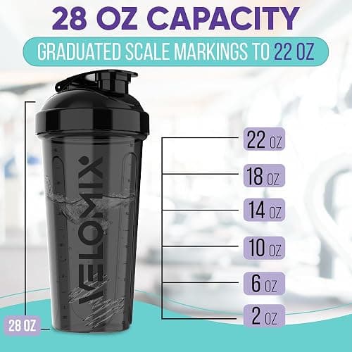 VELOMIX -2 Pack- 28 oz Protein Shaker Bottles for Protein Mixes - 2x Wire Whisk | Leak Proof Shaker Cups for Protein Shakes | Protein Shaker Bottle Pack (Black/Transparent) thumbnail 3
