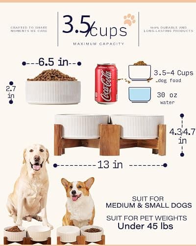 Getstar Ceramic Dog Bowls Set with Acacia Wood Stand, 3.5 Cups Pet Bowls Set of 2 for Medium Dogs, Cute Dog Food Bowl, Cat Bowls thumbnail 2