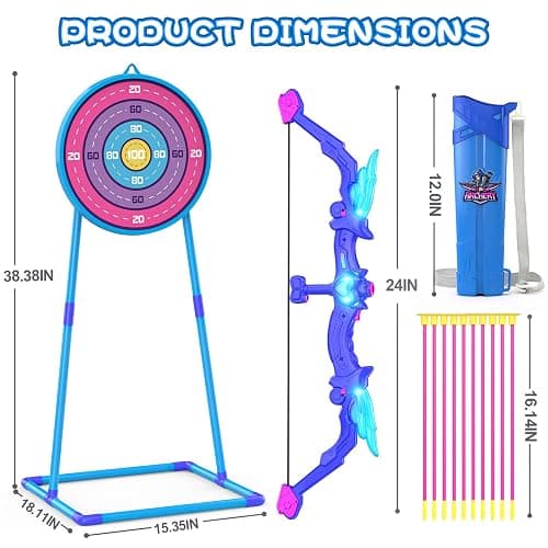Kids Bow and Arrow Toy, Angel Light Up Archery Set W/ 10 Suction Cup Arrows, Targets & Quiver, Outdoor/Indoor Games for Kids Ages 4-7 8-12, Birthday Gifts for 4 5 6 7 8 9 10 11 12 Year Old Boys Girls thumbnail 3