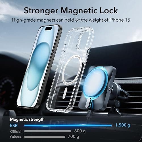 ESR for iPhone 15 Case, Compatible with MagSafe, Military-Grade Protection, Yellowing Resistant, Scratch-Resistant Back, Magnetic Phone Case for iPhone 15, Classic Series, Clear thumbnail 2