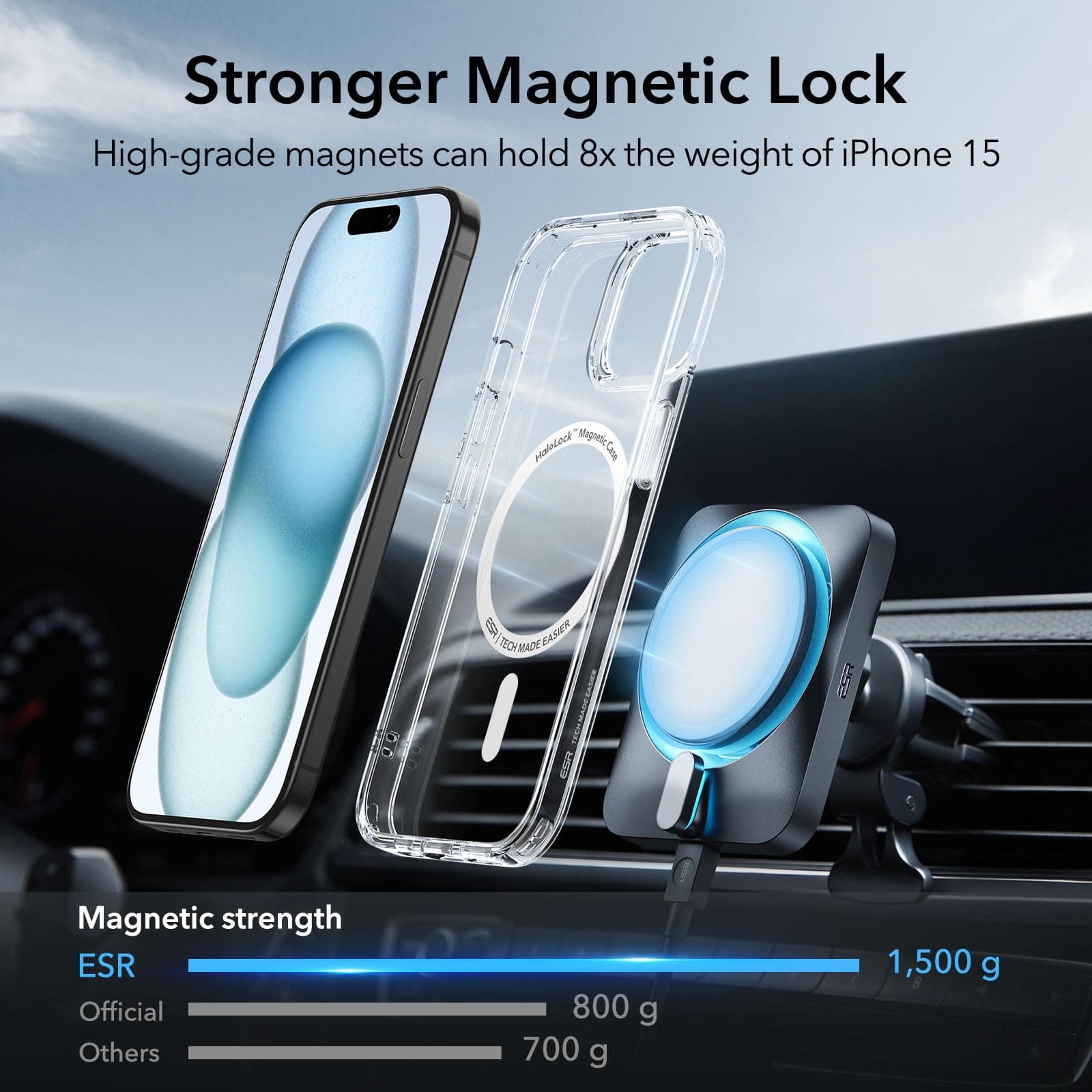 ESR for iPhone 15 Case, Compatible with MagSafe, Military-Grade Protection, Yellowing Resistant, Scratch-Resistant Back, Magnetic Phone Case for iPhone 15, Classic Series, Clear thumbnail 2