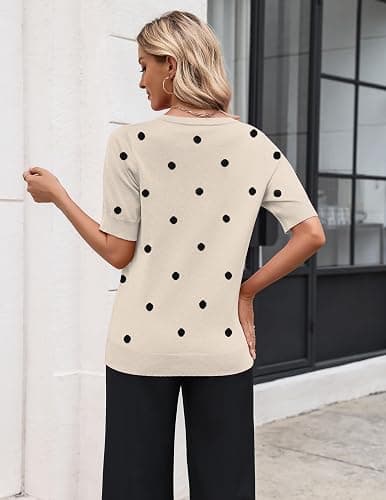 Zeagoo Women's Short Sleeve Sweater 2026 Spring Summer Tops Lightweight Casual V Neck Sweaters Dressy Work Blouses Clothes thumbnail 3