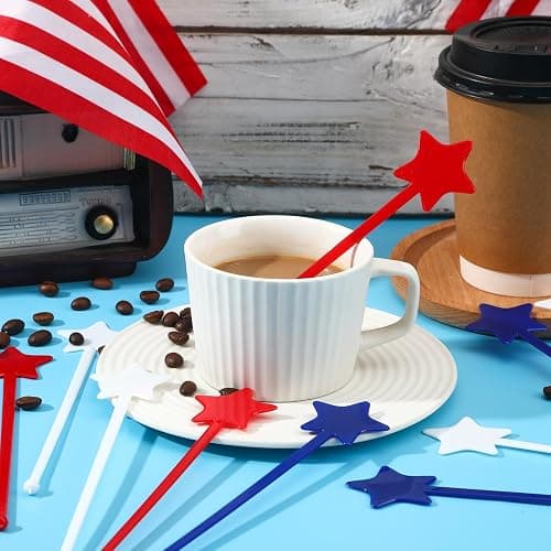 Jansun 36 Pcs 4th of July Patriotic Cocktail Stirrers, Red White and Blue Drink Stirrers Plastic Swizzle Sticks Reusable Coffee Stirrers Stir Sticks for Fourth of July Independence Day Party Supplies thumbnail 2