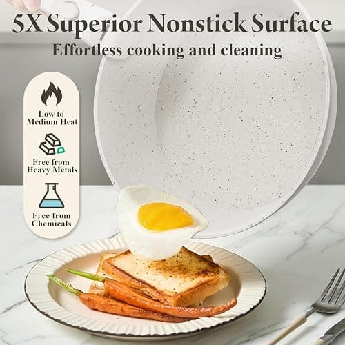 Bazova 19 Pcs Pots and Pans Set Non Stick Ceramic Cookware Set with Removable Handles, Non Toxic Induction Kitchen Cookware Sets RV Cookware,Dishwasher/Oven Safe PFAS/PTFE/PFOA Free Cream White thumbnail 5