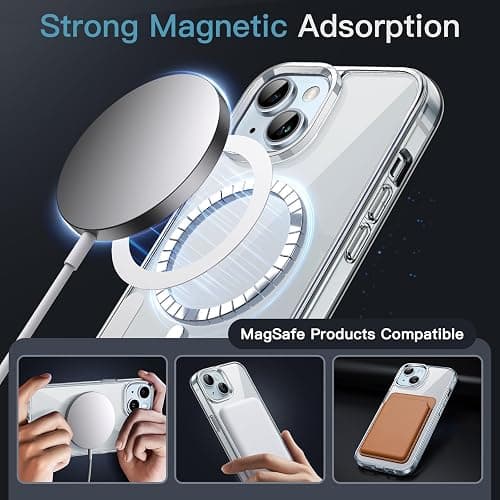 JETech Cover Magnetica per iPhone 15 6,1 Pollici Compatibile con MagSafe Ricarica Wireless, Telefono Custodia Antiurto, Retro Antigraffio Trasparente (Trasparente) thumbnail 3