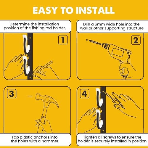 QudraKast Horizontal Fishing Rod Holder for Garage Wall Ceiling Mount - Fishing Pole Holders Fishing Rod Rack Holds Up to 4 Rods or Combos, Ideal Fishing Gift (2pack) thumbnail 5