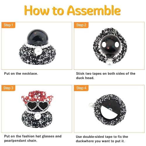 wonuu Diamond Rubber Duck Car Ornaments Duck Car Dashboard Decorations for Cool car Accessories with, Black&Green thumbnail 4