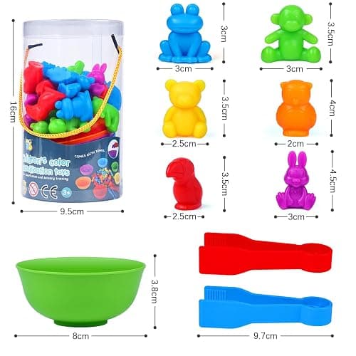 BBLIKE Montessori Education Set: Kids Animal Sorting Toy with Bowl, Tweezers & Color Sorting Math Toys for 2-6 Year Olds thumbnail 3