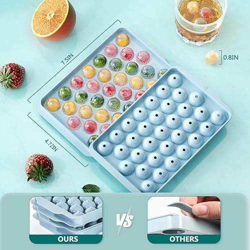 Optish 3 Pack Ice Trays for Freezer, 99 PCS Ice Cube Tray with Lid and Bin, Round Ice Cube Mold, Circle Ice Maker for Chilling Drinks (0.8 inch, Blue) thumbnail 2