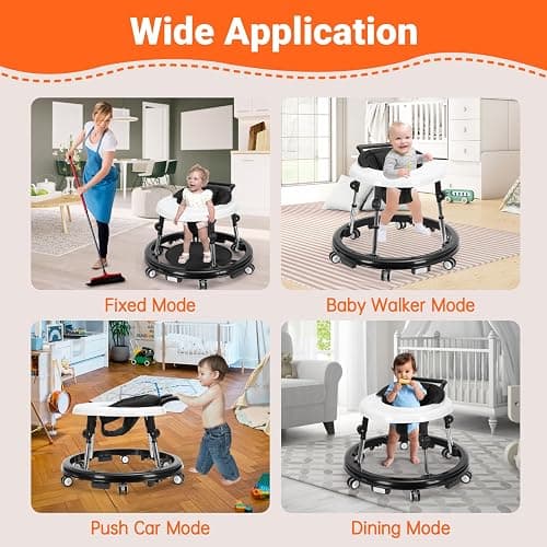 Baby Walker Foldable with 9 Adjustable Heights, Baby Walker with Wheels Portable, Infant Toddler Walker for Baby Boy Girls 6-18 Months (Black) thumbnail 8