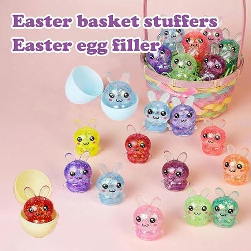 BEIGUO 12pcs Easter Glitter Bunny Stress Balls,Squishy Toys for Kids Boys Girls Easter Basket Stuffers, Easter Egg Fillers thumbnail 7