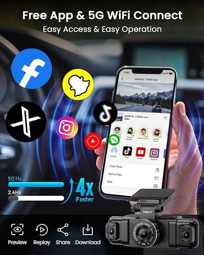 IIWEY N5 4 Channel Dash Cam 360° View, 1080P Front and Rear Inside, Left Right Dash Camera for Cars, 8 IR Lamps Night Vision, 5G WiFi & APP Control, G-Sensor, Parking Mode, with a Free 128GB SD Card thumbnail 6