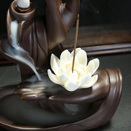 XINGZUAN Lotus Hand Backflow Incense Burner– Ceramic Cones Incense Holder Waterfall Incense Burner & Incense Waterfall Fountain for Zen Decor Backflow Incense Cone Burner thumbnail 6