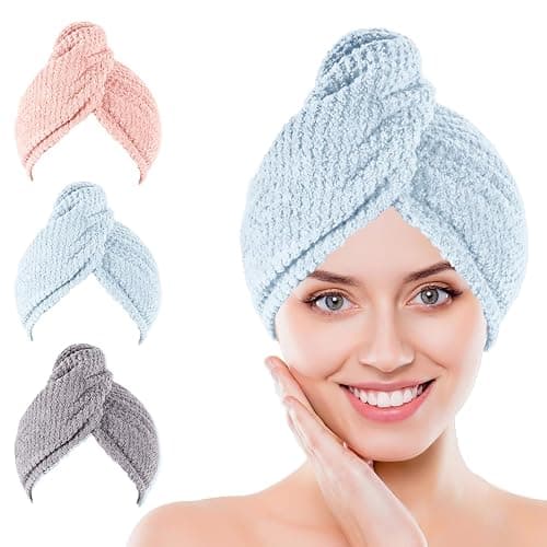 Kldnkig Microfiber Hair Towel for Women: Ideal Christmas Stocking Stuffer for Women, Teen Girls, and Children 3 Pack Drying Wrap Towels Designed for Curly Hair, Anti-Frizz Hair Care Accessory - Image 1