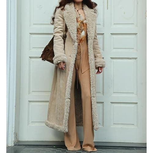 Qesulk Long Winter Coats for Women Fleece Fuzzy Long Coat Sherpa Lined Trench Coat Faux Suede Jacket Business Casual Overcoat thumbnail 5
