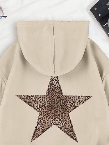 Meiyi station Womens Cheetah Leopard Star Hoodie Graphic Print Fleece Y2k Oversized Hooded Sweatshirt Pullover Tops thumbnail 2