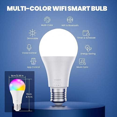 UPXNBOR E27 Smart Bulb, Alexa Light Bulb A19, WiFi Smart Light Bulb 9W, 16 Million Colours, Dimmable RGB, Works with Alexa & Google Assistant, Schedule & Timer, Energy Saving, 2.4GHz Only, 1 Pack thumbnail 2