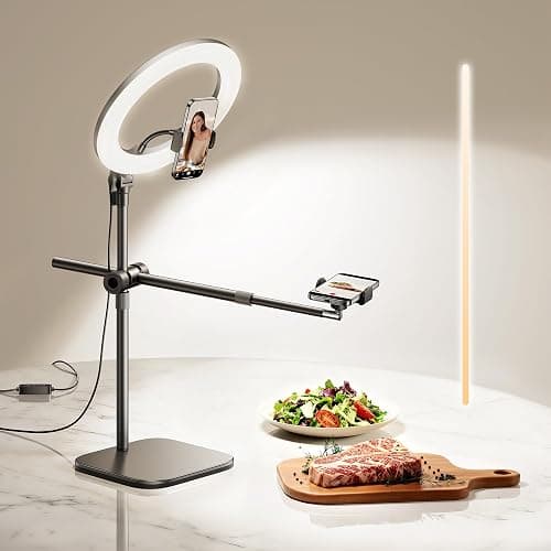 Overhead Phone Mount,Overhead Camera Mount Stand[Anti-Shaking] with 10.5" Ring Light,Desk Stand for iPhone with Ring Light for Video Recording,Zoom Meeting,YouTube,TikTok - Image 1