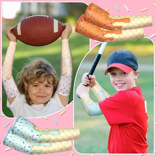 JaGely 16 Pairs Ice Cream Arm Sleeves for Kids UV Sun Protection Football Basketball Baseball Compression Long Sleeves Youth thumbnail 2