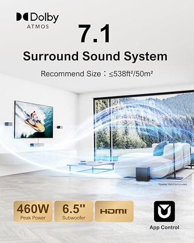 Want: ULTIMEA 7.1Ch Soundbar with Dolby Atmos, APP Control, Surround Sound System for TV, 4 Wired Surround Speakers, Sound Bar for TV with 6.5" Wireless Subwoofer, Soundbar for TV, Poseidon D80 Upgraded thumbnail 4
