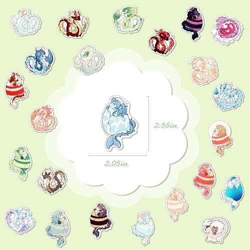 Resurhang 100 Pcs Dragon Stickers Cute Cartoon Waterproof Vinyl Decals | Vinyl Decals for Water Bottles, Laptop, Phone, Skateboard, Luggage, Fun Gifts for Girls Boys Teens, Cartoon Designs thumbnail 6