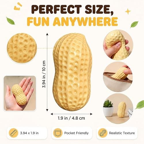 Crunchy Peanut Squishy Toys, Squeeze Fidget Toys for Stress Anxiety Relief | Peanut Squishy Crunchy Realistic Food Shaped Stress Balls, Soft Slow Rising Squishy Party Favors Birthday Gifts Adults Kids thumbnail 2