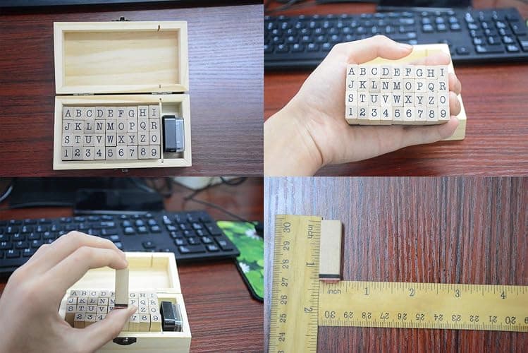 Pack of 36 Pcs Small Wooden Rubber Stamps 0.2 Inch of Letter and Number for DIY Craft Card and Photo Album (B) thumbnail 3