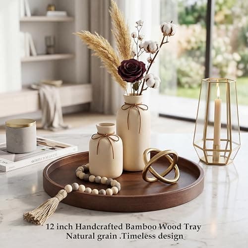 Round Bamboo Wooden Tray, 12 Inch thumbnail 2