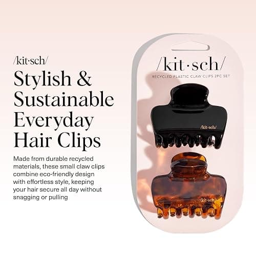 Kitsch Medium Claw Clips for Women - Strong Hold & Stylish Glossy Puffy Design Hair Accessories | Half-Up or Full Updos | Ideal Gifts for Women - 2pc Set, Black & Tort thumbnail 2
