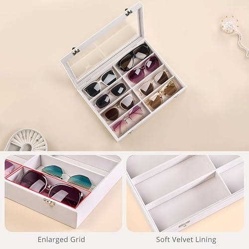Lolalet Sunglasses Organizer Tray, 8 Grids Velvet Glasses Eyewear Holder Trays, Sunglass Display Drawer Storage for Women Men -Lid, Beige thumbnail 4