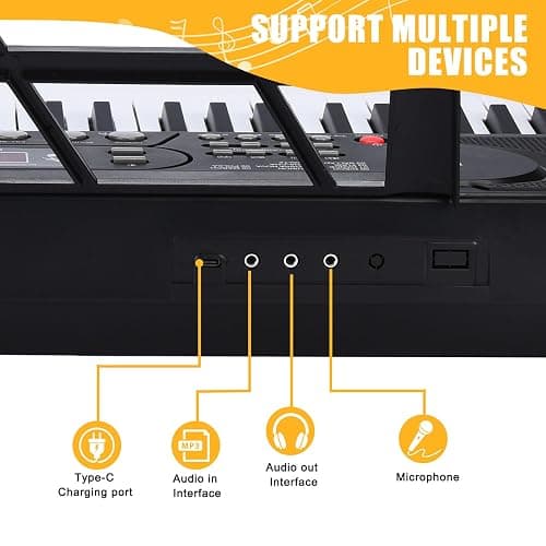 61 Key Portable Keyboard Piano with Stand, Electronic Keyboard Piano Kit, Microphone, Note Stickers, Music Rest, Digital Music Keyboard Built-In Speakers for Beginners thumbnail 2