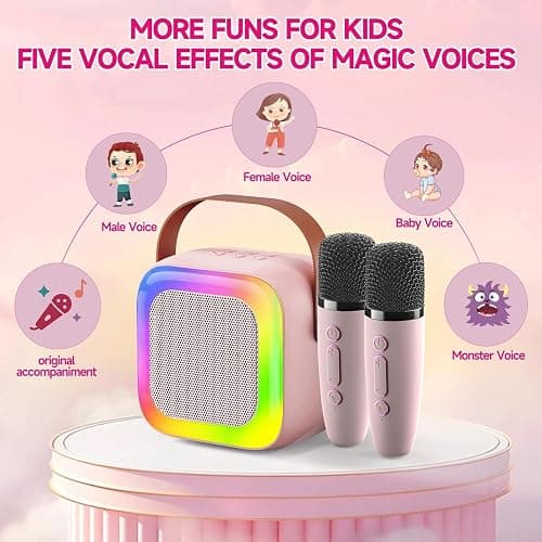 SECULEAD Mini Karaoke Machine for Kids Teen Adults with 2 Wireless Microphones and LED Lights, Bluetooth 5.3 Connectivity, Toys for Party, Home, Gifts for 4 5 6 7 8 9 10 11 12+ Years Girls Boys thumbnail 2