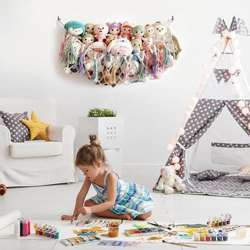 Bohemian Stuffed Animal Hammock - Large 51 Inch Toy Storage Net for Plush Toys, Nursery & Kids Room Wall Decor,Ideal Gift for Birthday Christmas. thumbnail 2