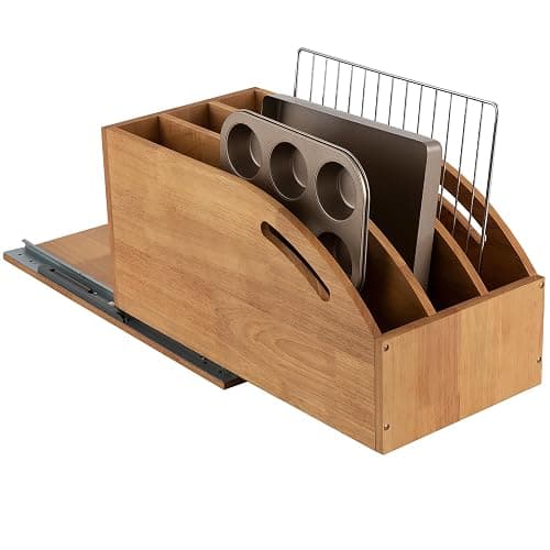 DINDON Pull Out Cabinet Organizer for Pans, Pot lid, Cookie Sheet, Cutting Board, Baking Tray, Slide Out Kitchen Cabinet Storage Organizer, 10.5''W X 21"D X 10.6"H, Wood thumbnail 7