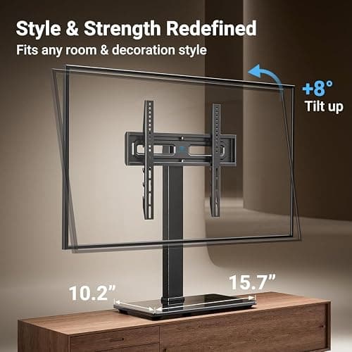 PERLESMITH Universal Swivel TV Stand for 32–70 inch TVs, Height Adjustable Table Top TV Stand Mount with Tilt, Tempered Glass Base, Holds up to 88 lbs, Max VESA 400x400mm, PSTVS26 thumbnail 6