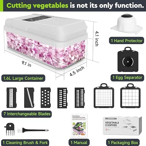 MealHelper 12-in-1 Vegetable Chopper, 7 Blade Veggie Chopper, Practical Food Chopper with Container, Cheese Grater, Home Essentials & Kitchen Gadgets(Black/White) thumbnail 2