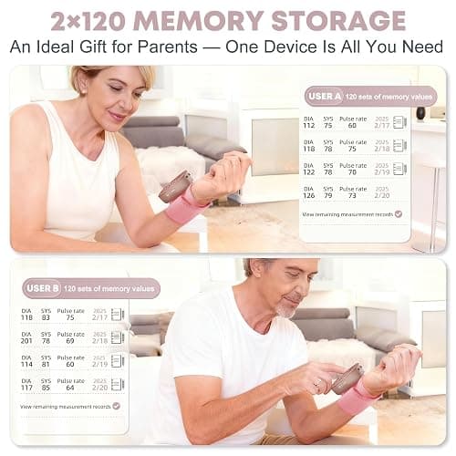 GUAEVER Wrist Blood Pressure Monitor, Rechargeable, Large LED Display, Pink | Clinically Accurate, One-Button Operation, Voice Guidance, Adjustable 5.3"-7.7" Wrist Cuff, 2×120 Memory, Easy for Seniors thumbnail 8