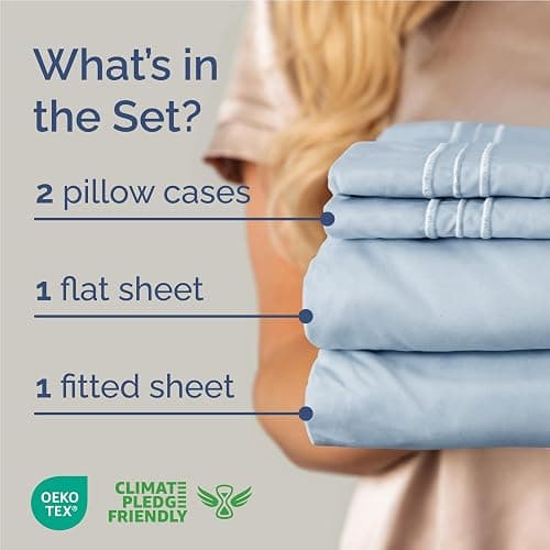 Full Size 4 Piece Sheet Set - Comfy Breathable & Cooling Bed Sheets Set - Hotel Luxury Bedding for Women, Men, Kids, Teens, Boys & Girls - Deep Pockets, Ultra-Soft, Wrinkle Free - Oeko-Tex - Sky Blue thumbnail 2